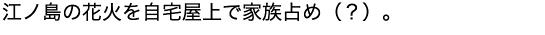 江ノ島の花火を自宅屋上で家族占め（？）。